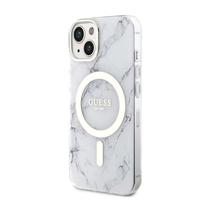 Guess Marble MagSafe – „iPhone 14 Plus“ dėklas („White“)