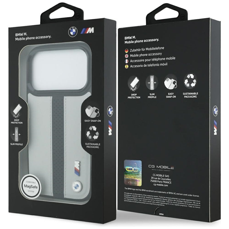 BMW M perforuota juostelės logotipas MagSafe - iPhone 17 Pro dėklas (pilkas)