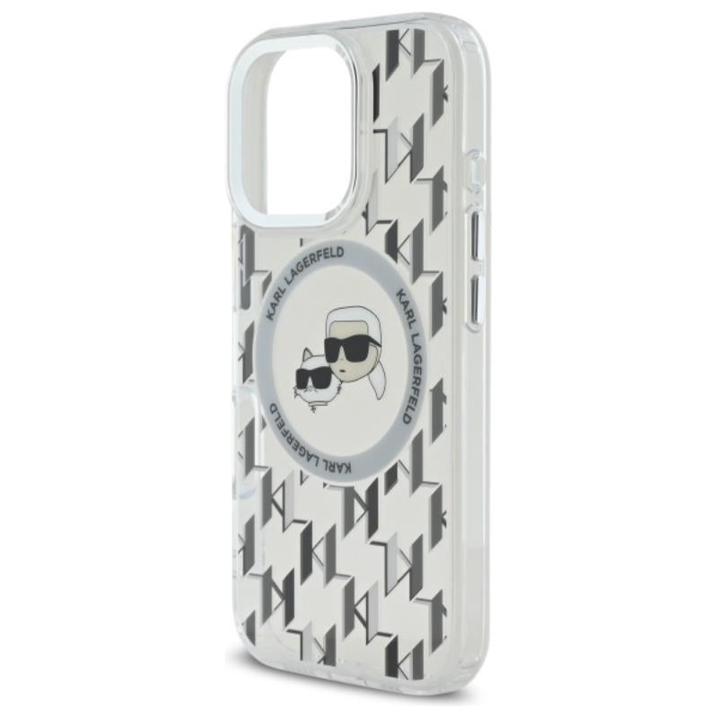 Karl Lagerfeld IML Monogram Karl & Choupette Head MagSafe – dėklas iPhone 16 Pro (skaidrus)