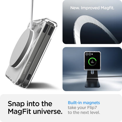 Spigen Airskin Mag MagSafe – dėklas, skirtas Samsung Galaxy Z Flip 7 (Skaidrus/Baltas)