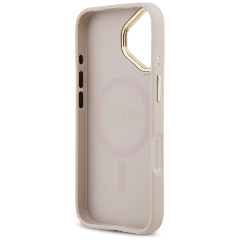 Guess Grūdėtas Strass Logotipas MagSafe Dėklas iPhone 17 (rožinis)