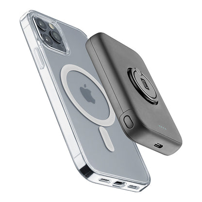 Cellularline Ring MAG 5000 – 5000 mAh 7.5W „MagSafe“ indukcinis išorinis akumuliatorius su stovu (juodas)