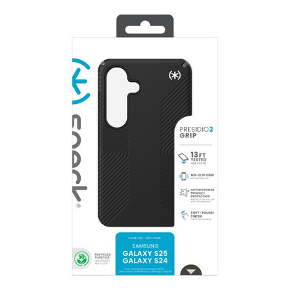 Speck Presidio2 Grip – Samsung Galaxy S25 / S24 dėklas (juodas/skalūno pilkumo/baltas)