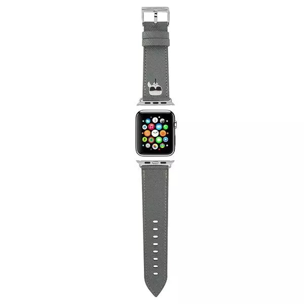 Karl Lagerfeld Saffiano Karl Head – laikrodžio dirželis, skirtas „Apple Watch“ 42/44/45 mm (sidabrinis)