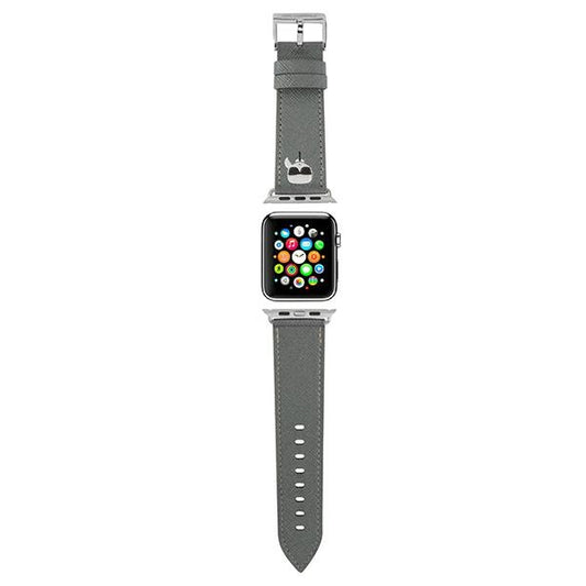 Karl Lagerfeld Saffiano Karl Head – laikrodžio dirželis, skirtas „Apple Watch“ 42/44/45 mm (sidabrinis)