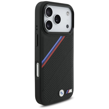 BMW M Tricolor Metal Logo MagSafe dėklas – iPhone 17 Pro (Juodas)