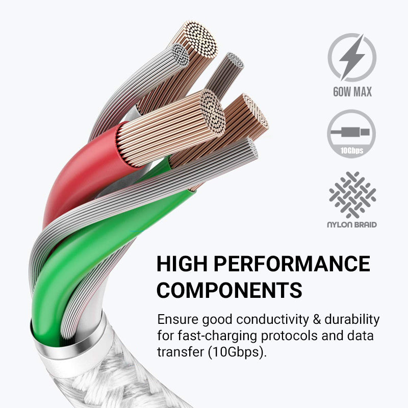 Crong Armor Link – 60W PD 3A USB-C į USB-C laidas 25 cm (baltas)