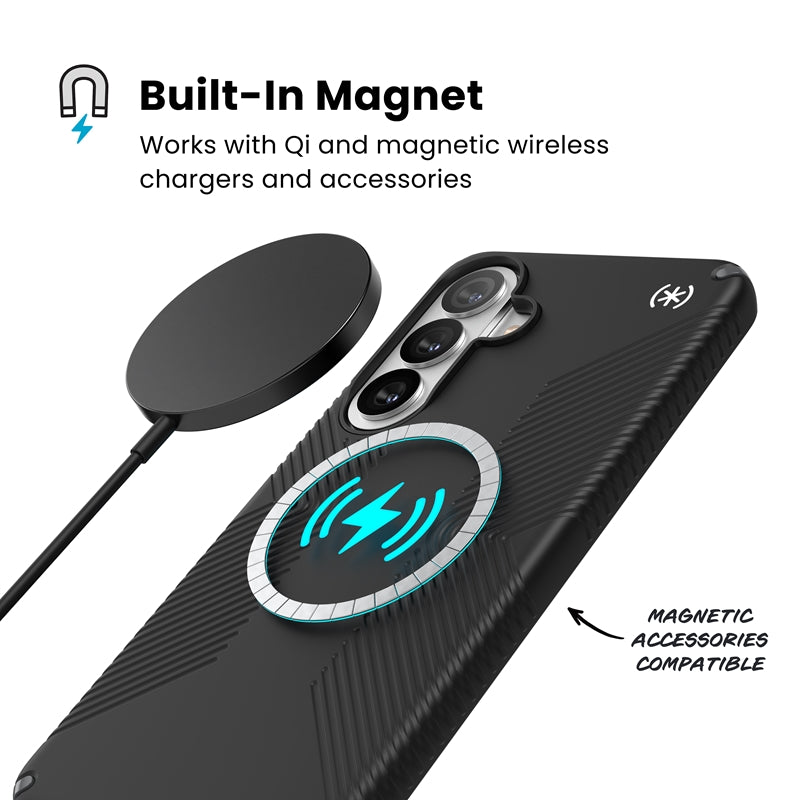 Speck Presidio2 Grip Magnet - Samsung Galaxy S26+ MagSafe dėklas (Juoda/Slate Gray/Balta)