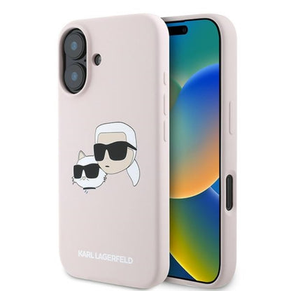 Karl Lagerfeld Silicone Double Heads Print MagSafe – iPhone 16 Plus dėklas (rožinis)