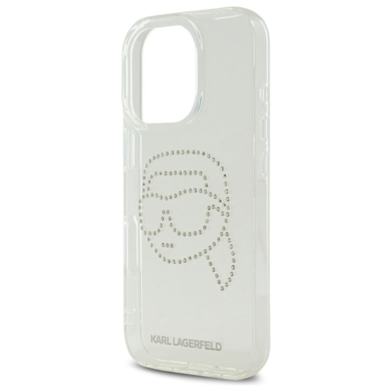 Karl Lagerfeld IML Rhinestones Karl Head – dėklas, skirtas iPhone 16 Pro Max (skaidrus)