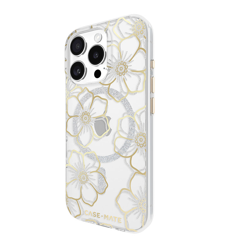 Case-Mate Floral Gems dėklas su MagSafe, skirtas iPhone 16 Pro (auksinis)