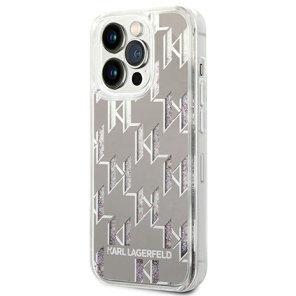 Karl Lagerfeld Monogram Liquid Glitter – dėklas, skirtas iPhone 14 Pro (sidabrinis)