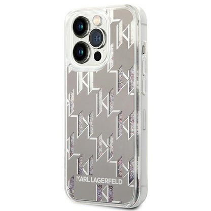 Karl Lagerfeld Monogram Liquid Glitter – dėklas, skirtas iPhone 14 Pro (sidabrinis)