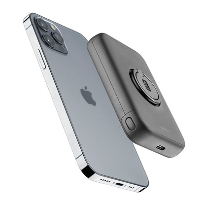 Cellularline Ring MAG 5000 – 5000 mAh 7.5W „MagSafe“ indukcinis išorinis akumuliatorius su stovu (juodas)