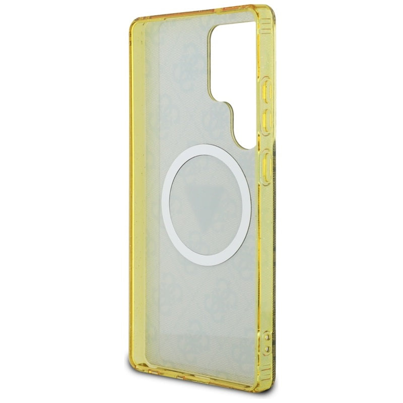 Guess 4G Blizgučiai Trikampiai Mygtukai MagSafe - Dėklas Samsung Galaxy S25 Ultra (rudas)