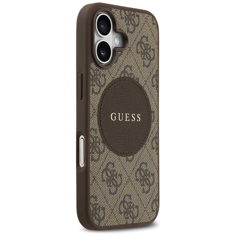 Guess 4G Circle Classic Logo MagSafe – dėklas iPhone 17 (rudas)