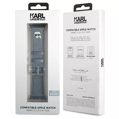 Karl Lagerfeld Saffiano Karl Head – laikrodžio dirželis, skirtas „Apple Watch“ 42/44/45 mm (sidabrinis)