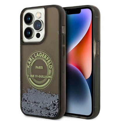 Karl Lagerfeld Liquid Glitter Round RSG Logo dėklas – dėklas, skirtas iPhone 14 Pro (juodas)