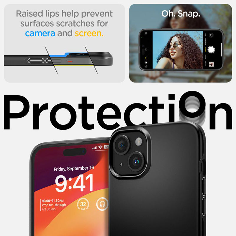 Spigen Thin Fit – dėklas iPhone 15 Plus (juodas)