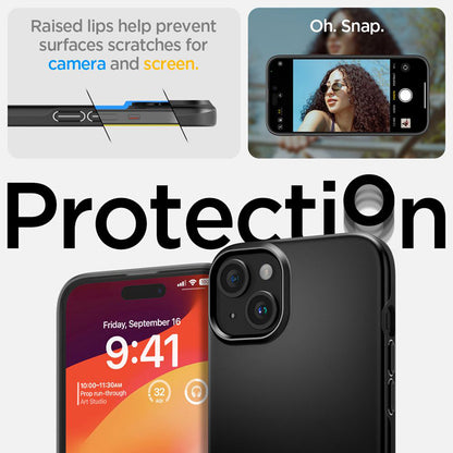 Spigen Thin Fit – dėklas iPhone 15 Plus (juodas)