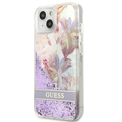 Guess Liquid Glitter Flower – „iPhone 13 mini“ dėklas (violetinis)