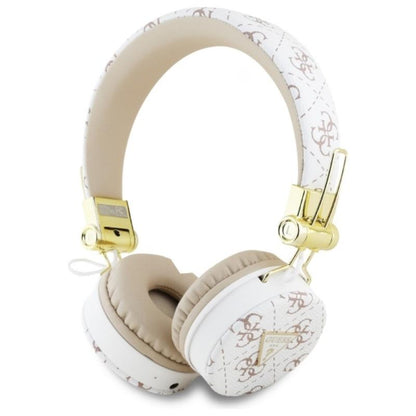 Guess 4G Triangle Round Shape - Belaidės „Over-Ear“ „Bluetooth ENC“ ausinės (baltos)