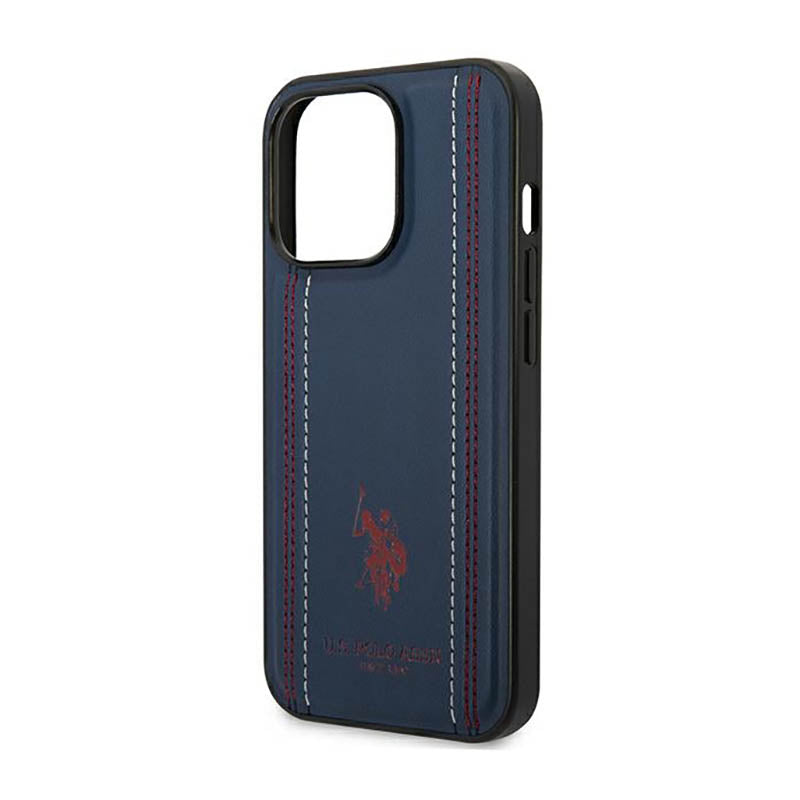 US Polo Assn Leather Stitch – dėklas, skirtas iPhone 14 Pro Max (tamsiai mėlynos spalvos)