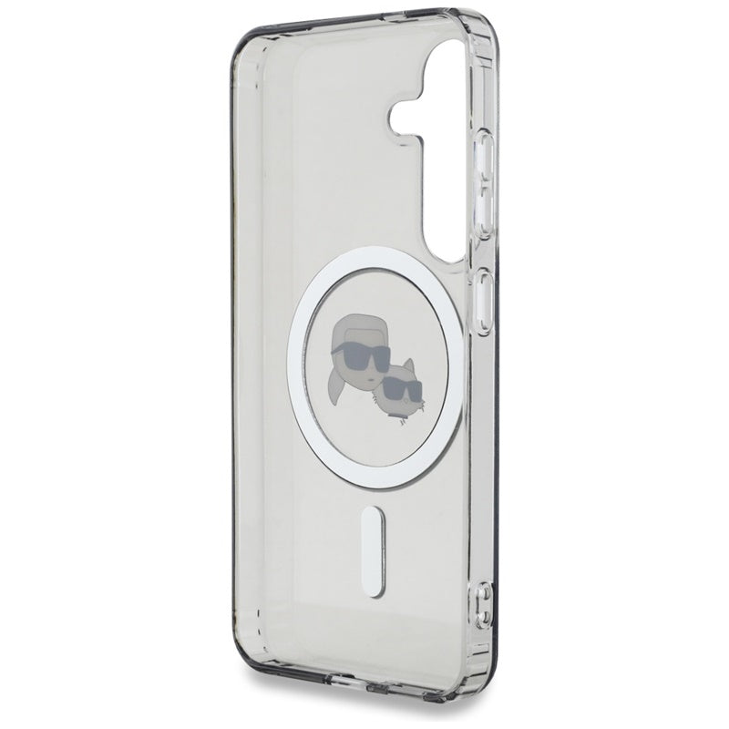 Karl Lagerfeld Mygtukas Su Karl & Choupette Galvų Atspaudu Logotipas MagSafe - Dėklas Samsung Galaxy S25+ (Juodas)