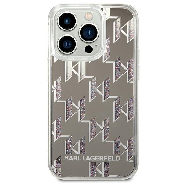 Karl Lagerfeld Monogram Liquid Glitter – dėklas, skirtas iPhone 14 Pro (sidabrinis)