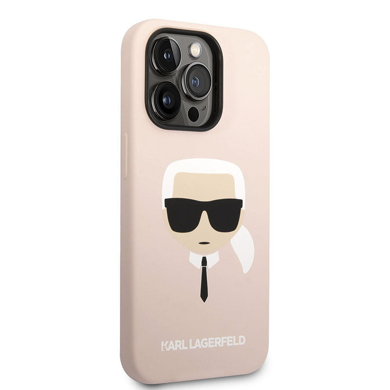 Karl Lagerfeld Silicone Ikonik Karl's Head MagSafe – dėklas, skirtas iPhone 14 Pro (rožinis)