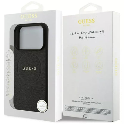 Guess Tekstūruotas žiedas MagSafe - Dėklas iPhone 17 Pro (juodas)