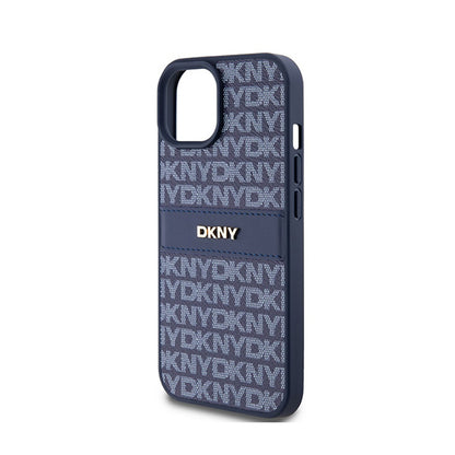 DKNY odos dėklas su vienspalve juostele ir metaliniu logotipu – skirtas iPhone 15 / 14 / 13 (mėlynas)