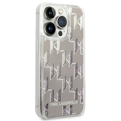 Karl Lagerfeld Monogram Liquid Glitter – dėklas, skirtas iPhone 14 Pro (sidabrinis)