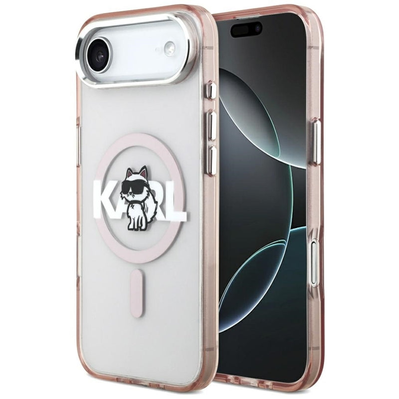 Dėklas iPhone Air (rožinis) su Karl Lagerfeld IML Choupette pieštuku ir MagSafe logotipu