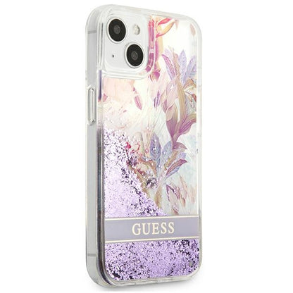Guess Liquid Glitter Flower – „iPhone 13 mini“ dėklas (violetinis)