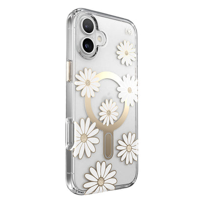 Speck Presidio Lux ClickLock & MagSafe – "Sunshine Daisies" / Permatomas / Auksinis dėklas, skirtas "iPhone 16 Plus"