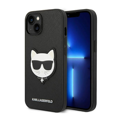 Karl Lagerfeld Saffiano Choupette Head Patch dėklas – dėklas, skirtas iPhone 14 Plus (juodas)