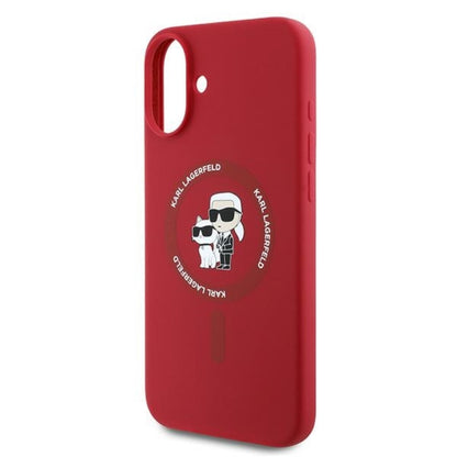 Karl Lagerfeld Silicone Karl & Choupette Ring MagSafe - dėklas iPhone 16 Plus (raudonas)