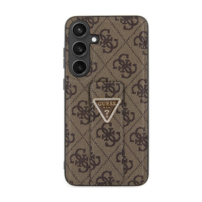 Guess Grip Stand 4G Triangle Strass Logo – dėklas „Samsung Galaxy S24“ (rudas)