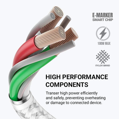 Crong Armor Link – 100W PD 5A USB-C -> USB-C laidas 200cm (balta)