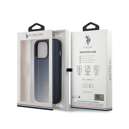 US Polo Assn Leather Stitch – dėklas, skirtas iPhone 14 Pro Max (tamsiai mėlynos spalvos)