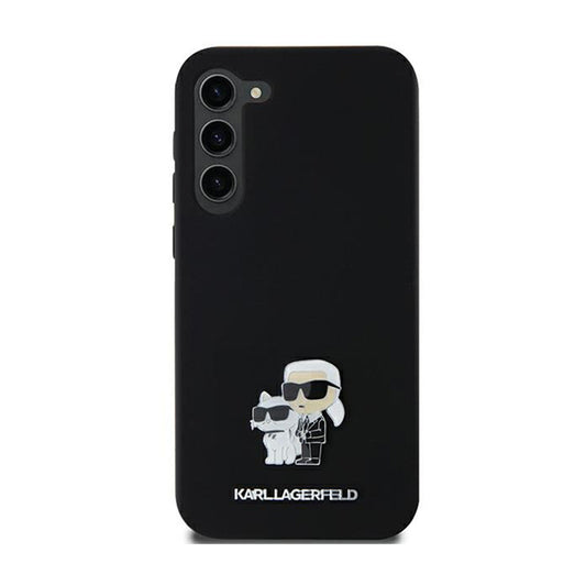 Karl Lagerfeld silikoninis dėklas su metaliniu Karl & Choupette ženkleliu – skirtas Samsung Galaxy A35 5G (juodas)