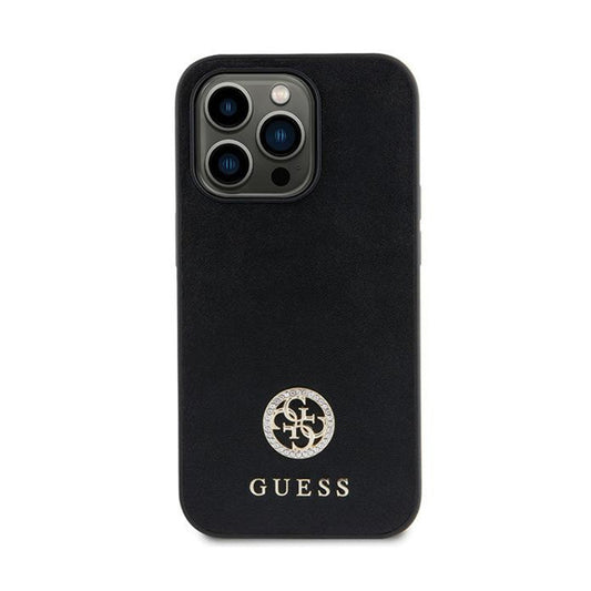 Guess 4G Strass Metal Logo – „iPhone 15 Plus“ dėklas (juodas)