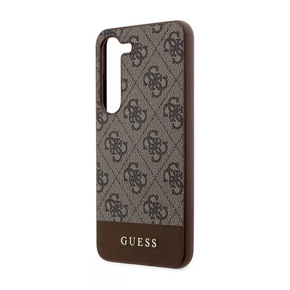 Guess 4G Bottom Stripe Metal Logo Collection - dėklas, skirtas Samsung Galaxy S23+ (rudos spalvos)