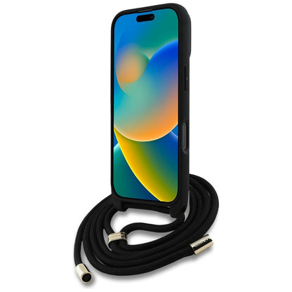 Guess 4G didelis logotipas su virvelės dirželiu – dėklas, skirtas iPhone 16 Pro (rudas)