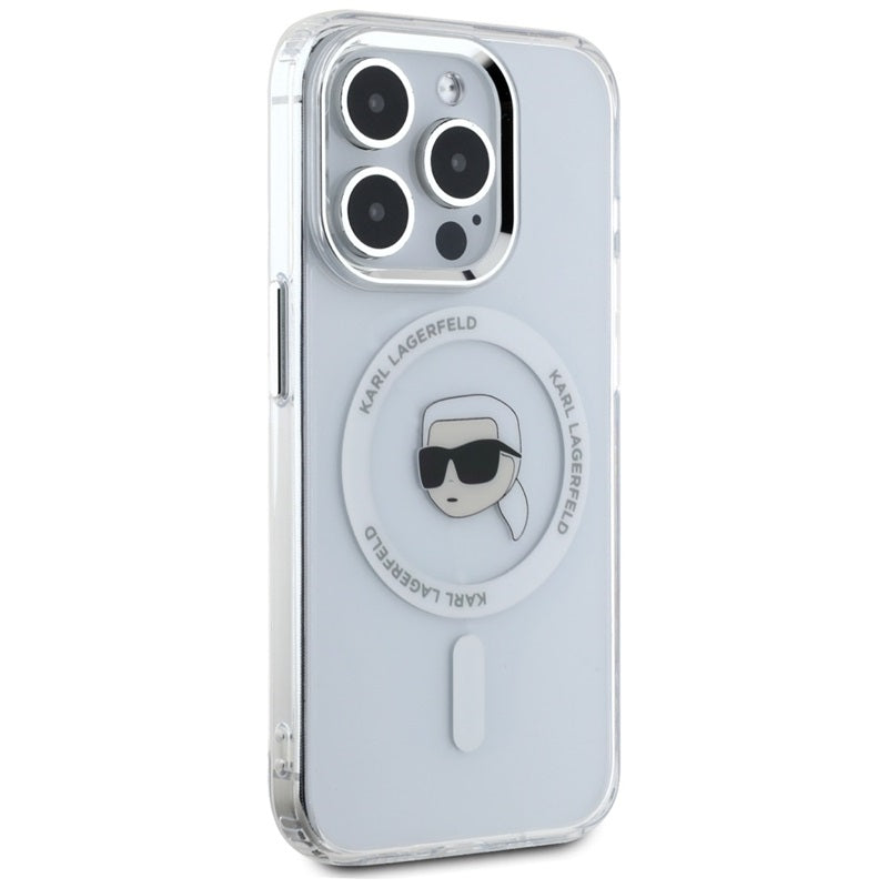 Karl Lagerfeld IML Metal Karl Head MagSafe - dėklas, skirtas iPhone 15 Pro Max (baltas)