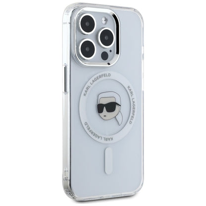Karl Lagerfeld IML Metal Karl Head MagSafe - dėklas, skirtas iPhone 15 Pro Max (baltas)