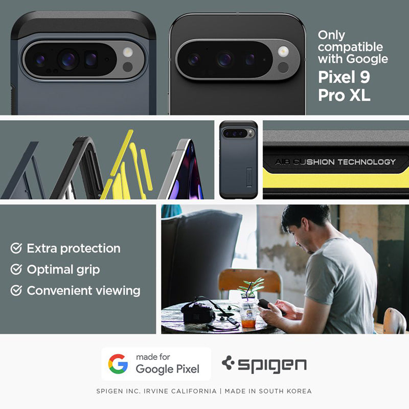 Spigen Tough Armor – dėklas, skirtas „Google Pixel 9 Pro XL“ (Metalo pilkumo)