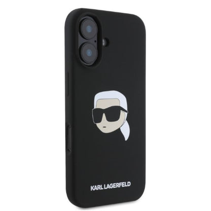 Karl Lagerfeld Silicone Karl Head Print MagSafe – dėklas, skirtas iPhone 16 (juodas)