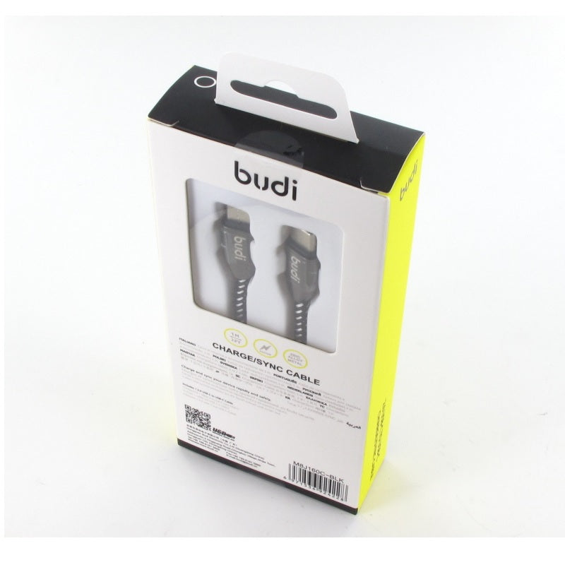 Budi - USB-C į USB-C kabelis, 2.4A, 1 m (juodas)